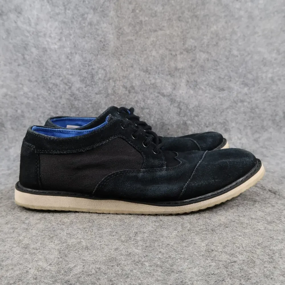 Toms Shoes Youth 3 Boys Brogue Casual Oxford Boot Black Leather Canvas Lace Up